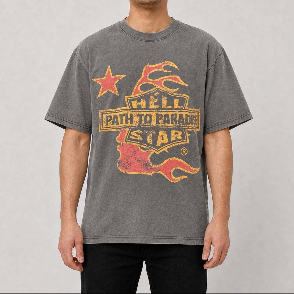 Hellstar Path To Paradise Tour T-Shirt XL Grey Vintage Wash Streetwear Tee